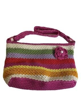 The Sak Striped Crochet Purse Shoulder Bag Pink Multicolor Shoulder Bag